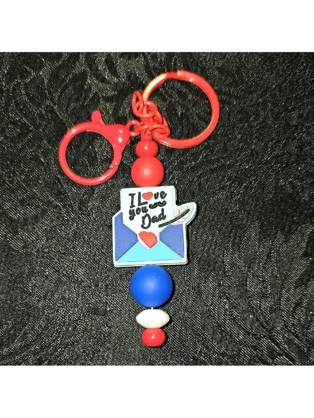 Handbeaded Red I Love You Dad Keychain with Beads